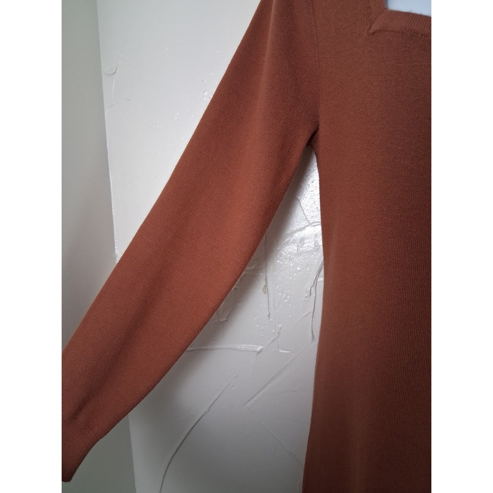 Rachel Zoe Brown Rib Knit Long Sleeve Square Neck Maxi Sweater Dress Size Large - Picture 5 of 8
